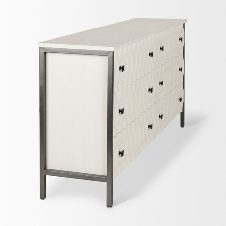Savannah White Fir Veneer w/ Gray Metal 6-Drawer Sideboard by Mercana at Eve Furniture