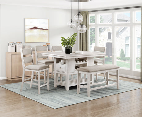 Savile Antique White/Light Gray Counter Height Bench by Homelegance at Eve Furniture