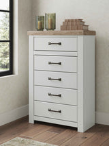 Savonport White/Brown Chest of Drawers by Ashley at Eve Furniture
