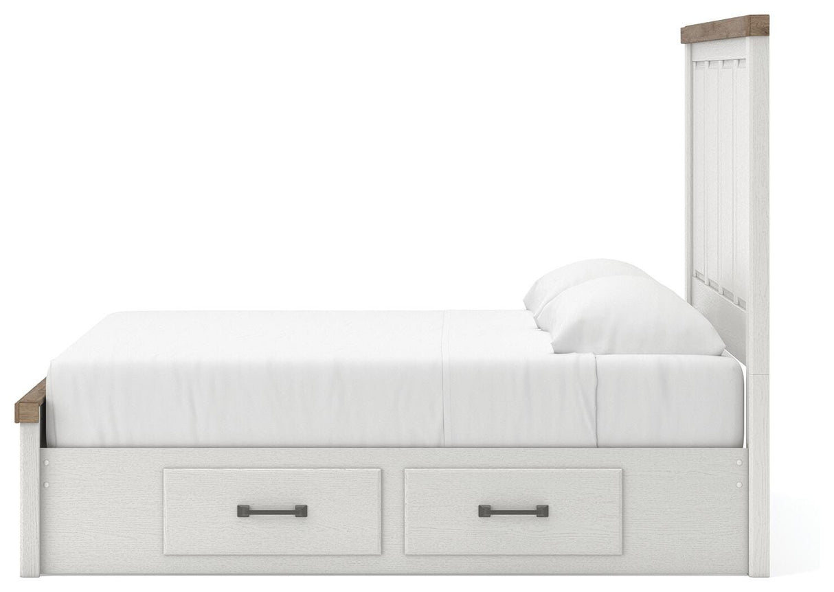 Savonport White/Brown King Panel Bed with Storage by Ashley at Eve Furniture