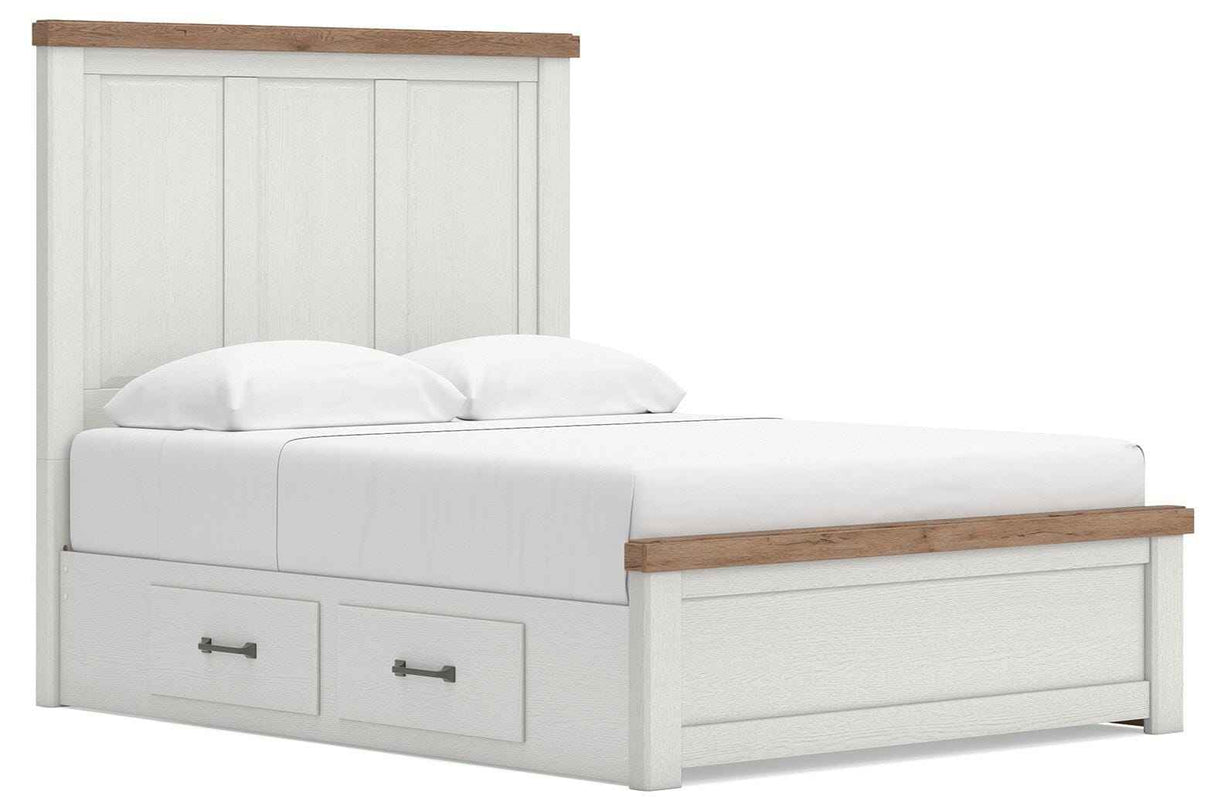 Savonport White/Brown Queen Panel Bed with Storage by Ashley at Eve Furniture