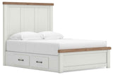 Savonport White/Brown Queen Panel Bed with Storage by Ashley at Eve Furniture