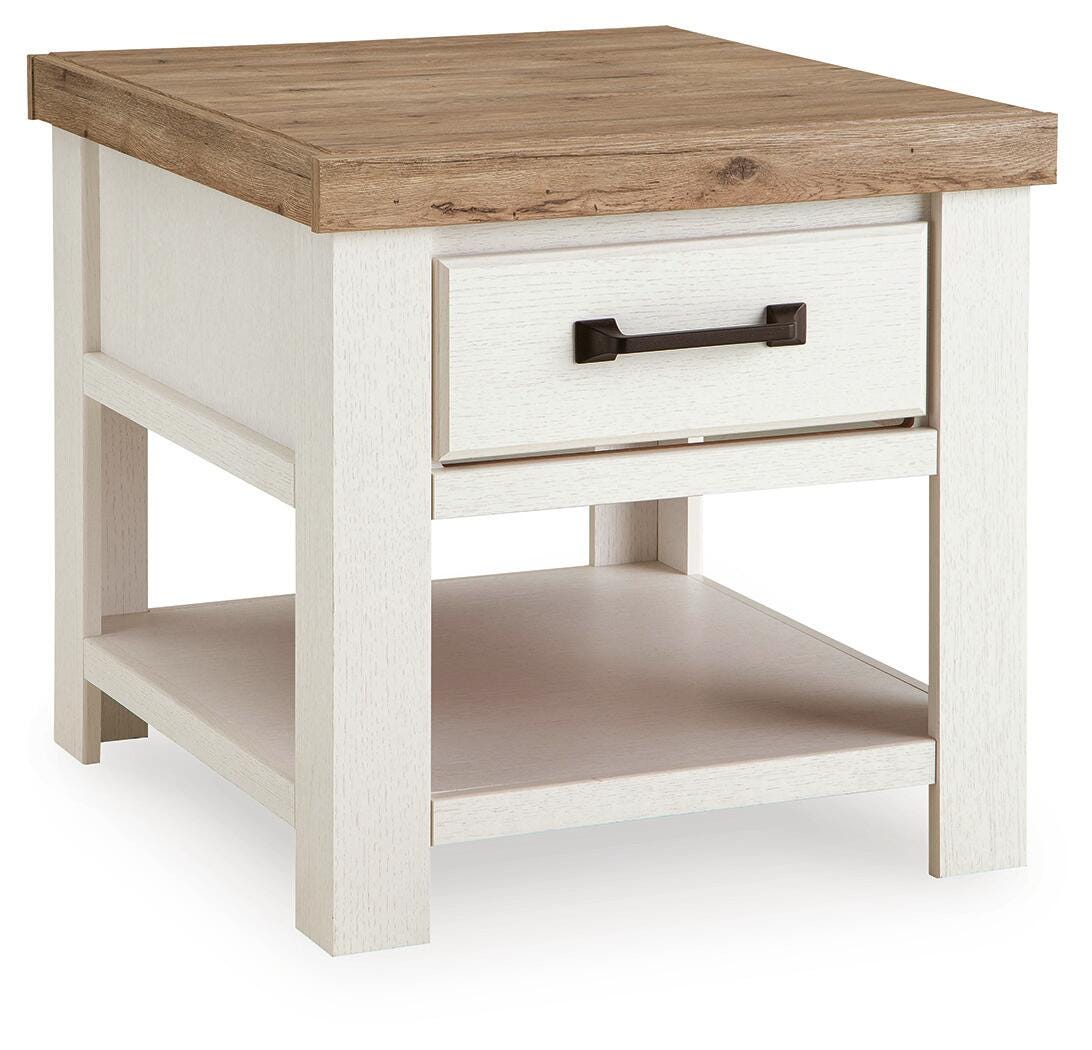 Savonport White/Brown Rectangular End Table by Ashley at Eve Furniture