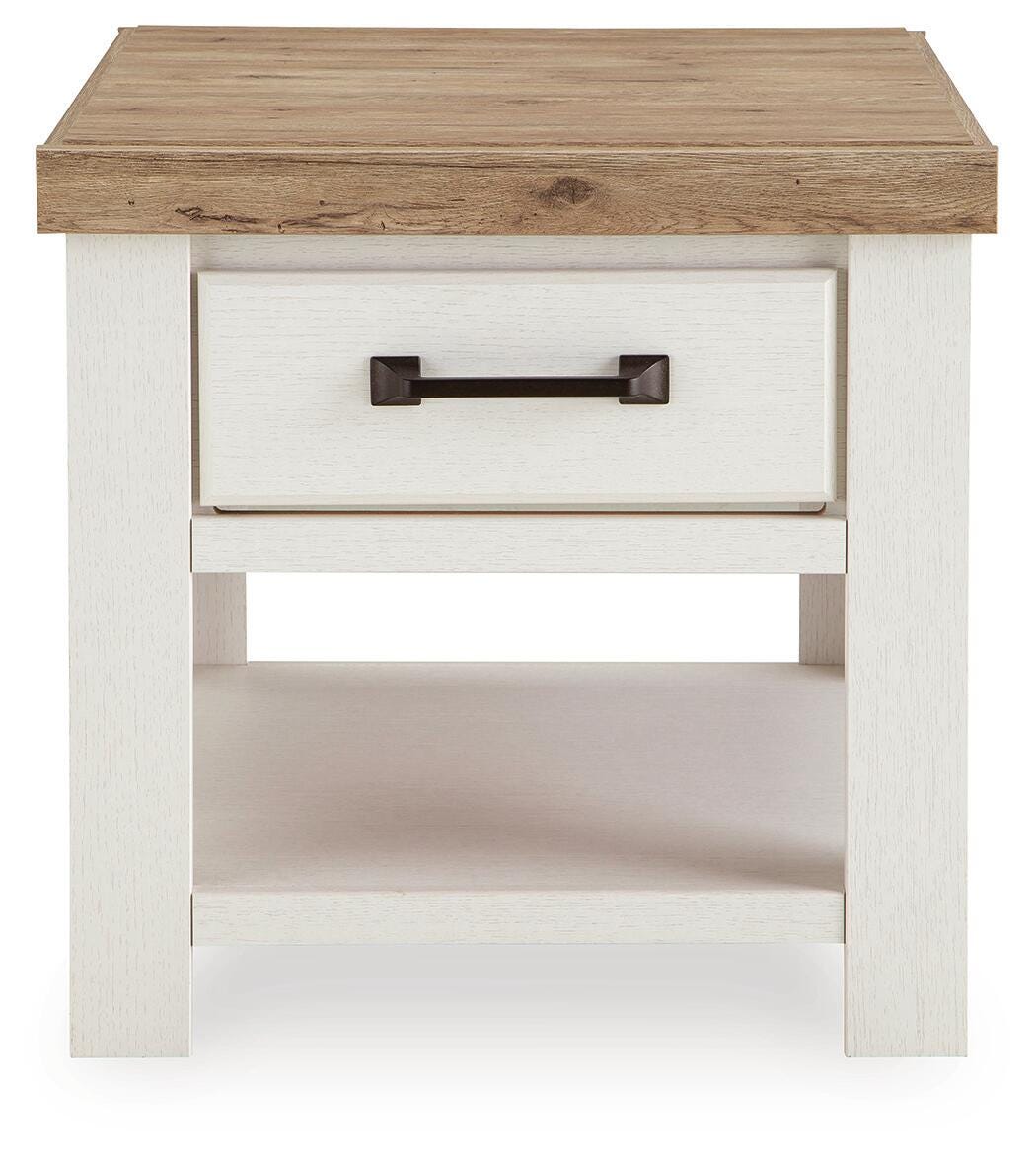 Savonport White/Brown Rectangular End Table by Ashley at Eve Furniture