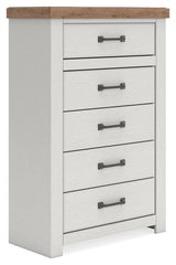 Savonport White/Brown Storage Panel Bedroom Set with 4 Drawers by Ashley at Eve Furniture