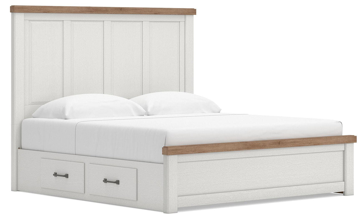 Savonport White/Brown Storage Panel Bedroom Set with 4 Drawers by Ashley at Eve Furniture