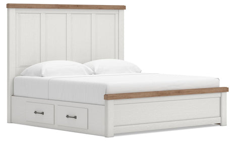 Savonport White/Brown Storage Panel Bedroom Set with 4 Drawers by Ashley at Eve Furniture