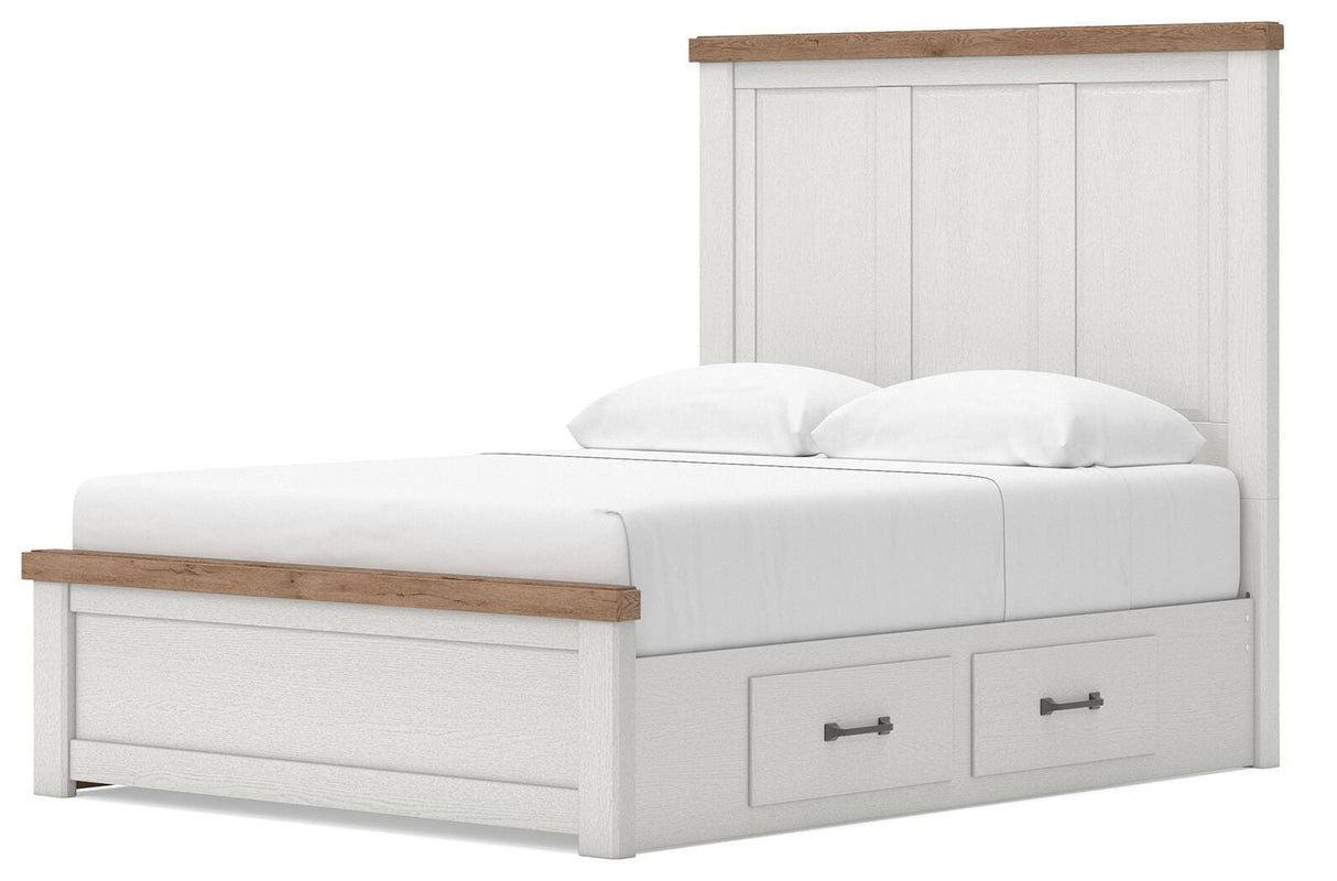 Savonport White/Brown Storage Panel Bedroom Set with 4 Drawers by Ashley at Eve Furniture