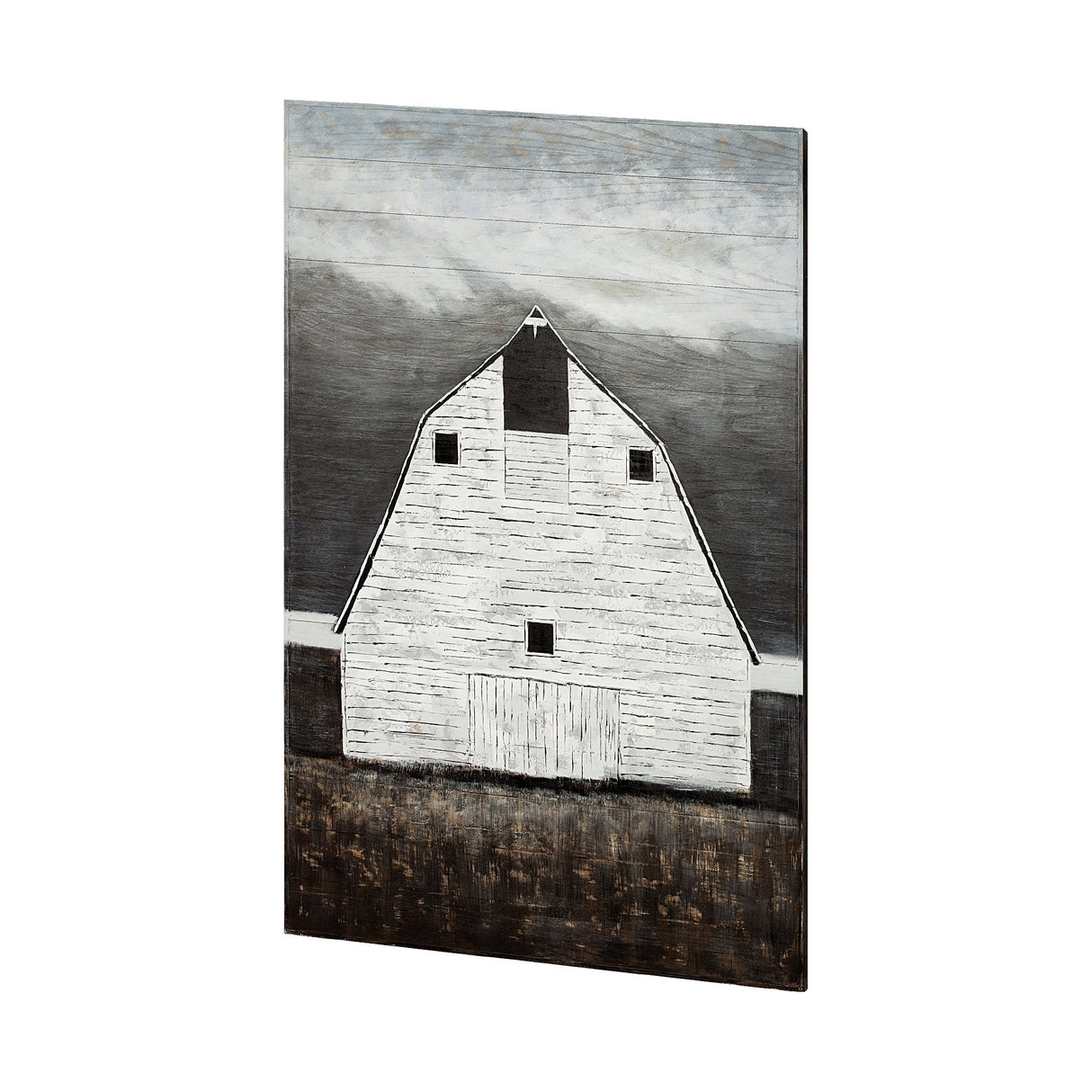 Sawmill Creek Farmhouse White Barn Original Hand Painted on Wood Oil Painting by Mercana at Eve Furniture