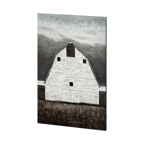Sawmill Creek Farmhouse White Barn Original Hand Painted on Wood Oil Painting by Mercana at Eve Furniture