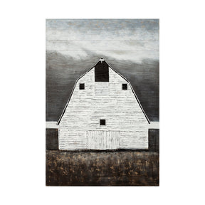 Sawmill Creek Farmhouse White Barn Original Hand Painted on Wood Oil Painting by Mercana at Eve Furniture