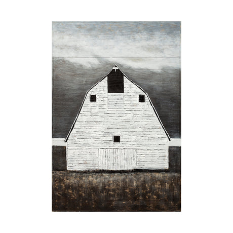 Sawmill Creek Farmhouse White Barn Original Hand Painted on Wood Oil Painting by Mercana at Eve Furniture