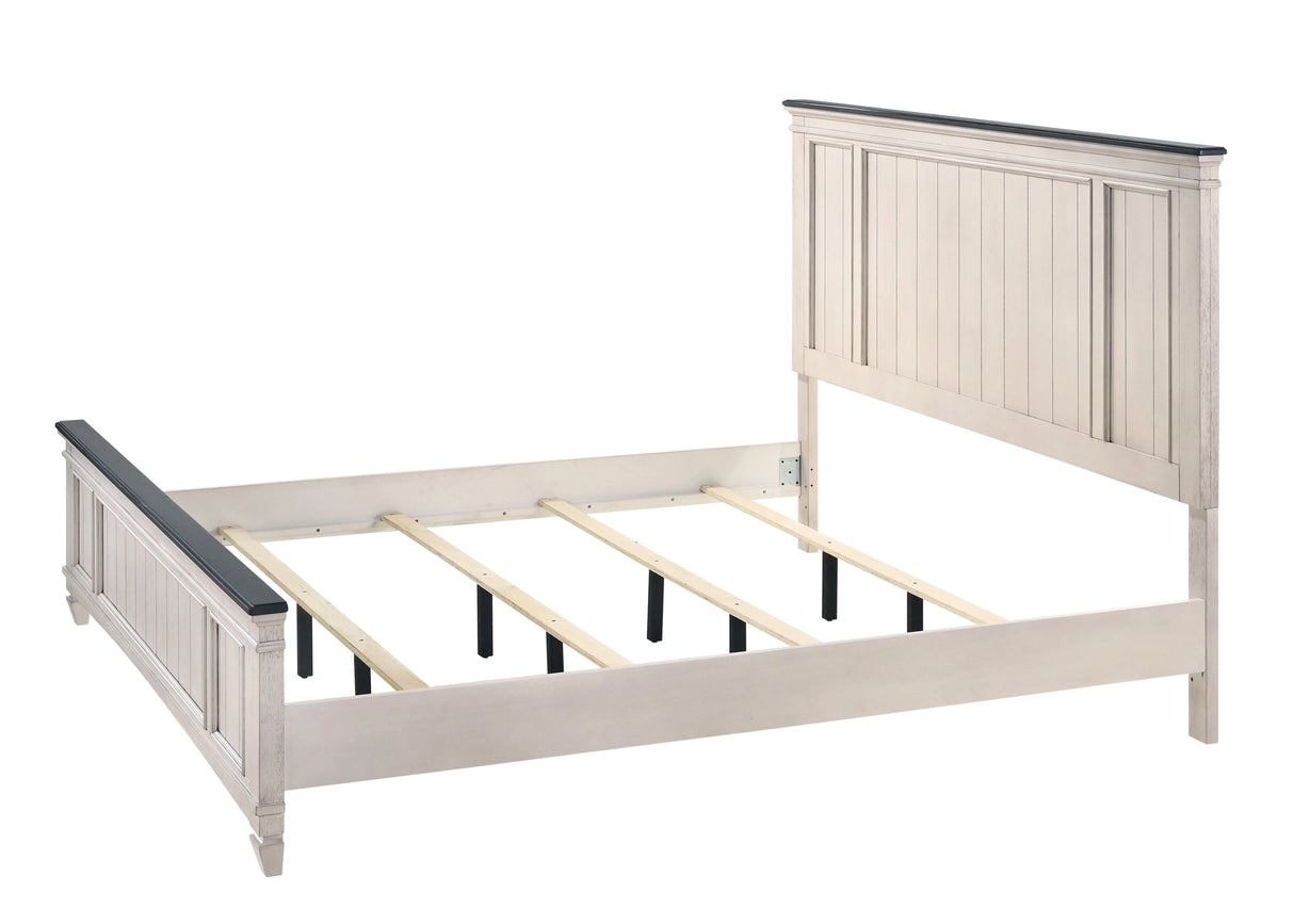 Sawyer Antique White and Brown King Panel Bed by Crown Mark at Eve Furniture