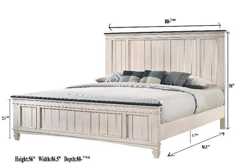 Sawyer Antique White and Brown King Panel Bed by Crown Mark at Eve Furniture