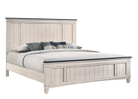 Sawyer Antique White and Brown King Panel Bed by Crown Mark at Eve Furniture