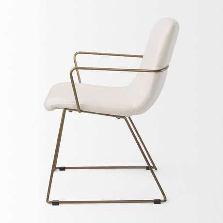 Sawyer Cream Fabric Wrap Gold Metal Frame Dining Chair by Mercana at Eve Furniture