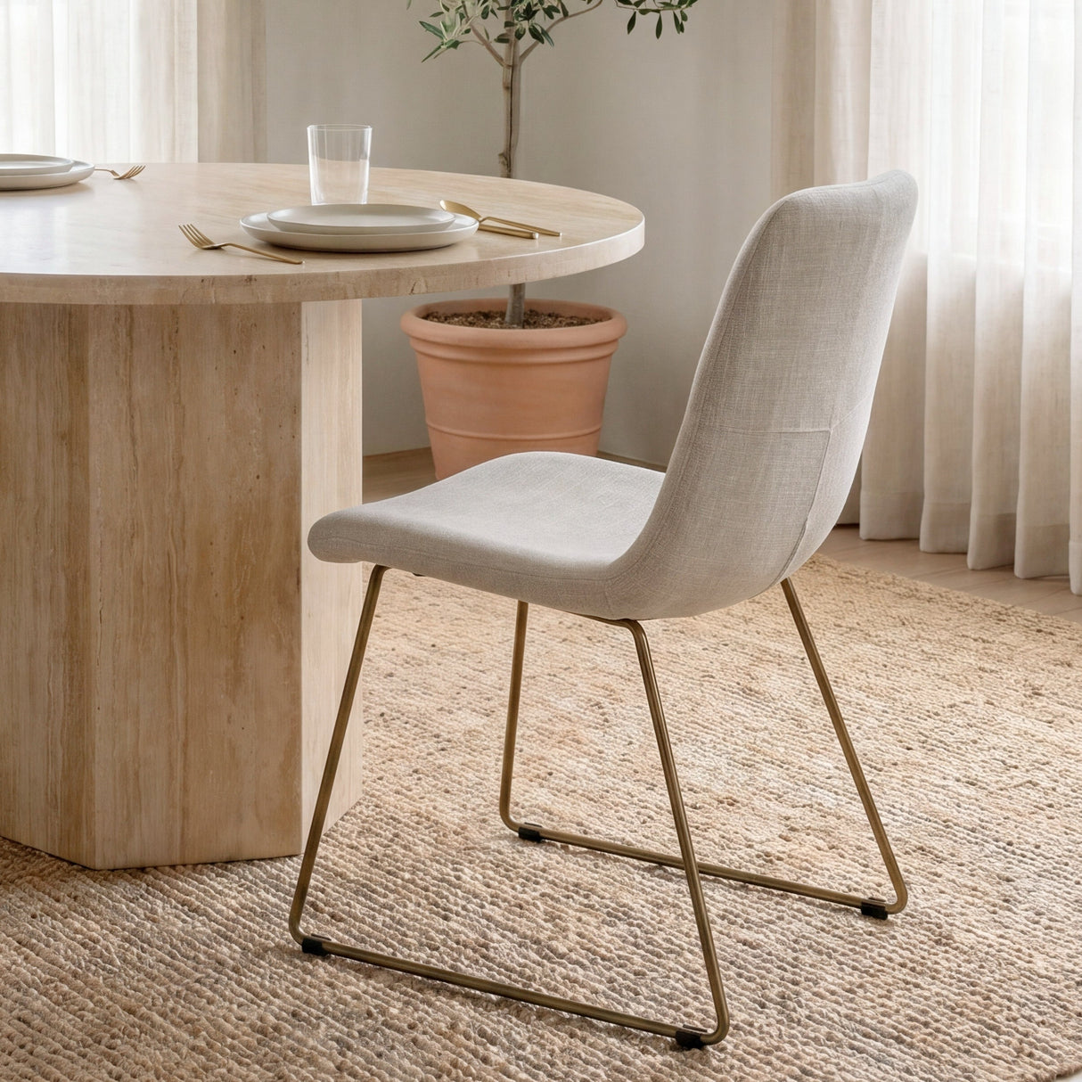 Sawyer I Beige Fabric Seat Gold Metal Frame Dining Chair, Set of 2 by Mercana at Eve Furniture