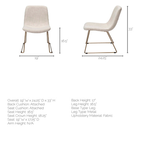 Sawyer I Beige Fabric Seat Gold Metal Frame Dining Chair, Set of 2 by Mercana at Eve Furniture
