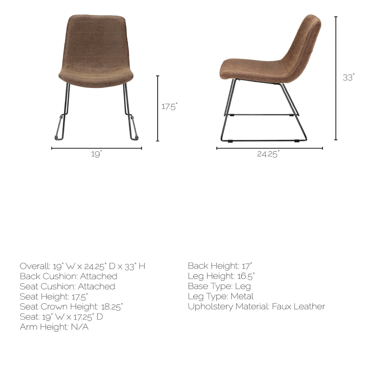 Sawyer I Brown Faux-Leather Seat BlackIron Frame Dining Chair, Set of 2 by Mercana at Eve Furniture