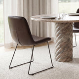 Sawyer I Dark Brown Faux-Leather Seat Black Iron Frame Dining Chair, Set of 2 by Mercana at Eve Furniture