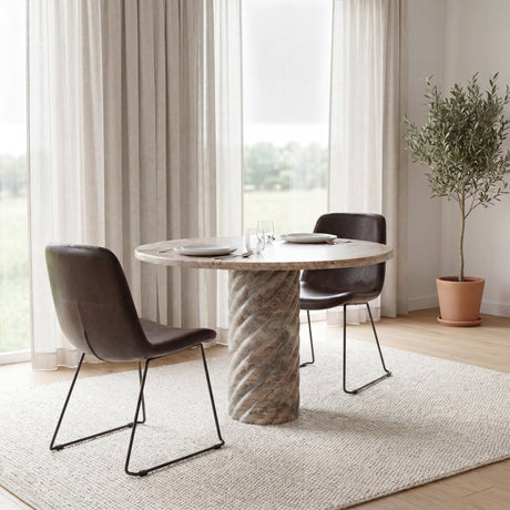 Sawyer I Dark Brown Faux-Leather Seat Black Iron Frame Dining Chair, Set of 2 by Mercana at Eve Furniture