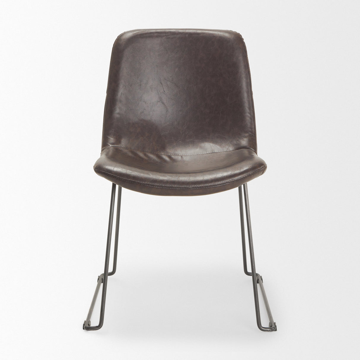 Sawyer I Dark Brown Faux-Leather Seat Black Iron Frame Dining Chair, Set of 2 by Mercana at Eve Furniture