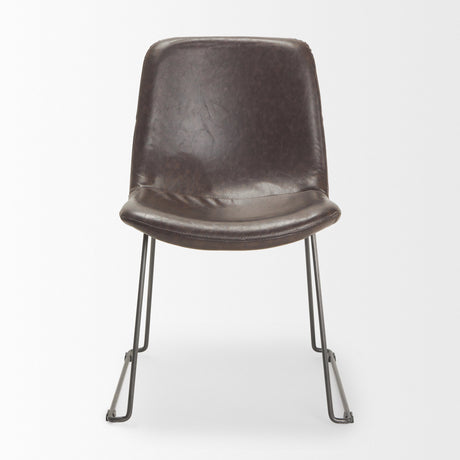 Sawyer I Dark Brown Faux-Leather Seat Black Iron Frame Dining Chair, Set of 2 by Mercana at Eve Furniture