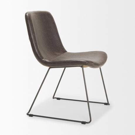 Sawyer I Dark Brown Faux-Leather Seat Black Iron Frame Dining Chair, Set of 2 by Mercana at Eve Furniture