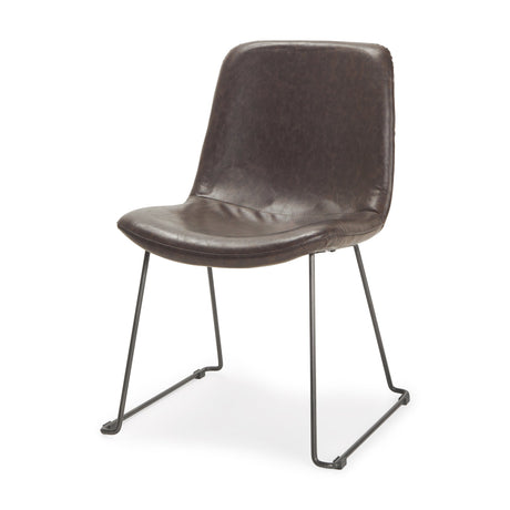 Sawyer I Dark Brown Faux-Leather Seat Black Iron Frame Dining Chair, Set of 2 by Mercana at Eve Furniture