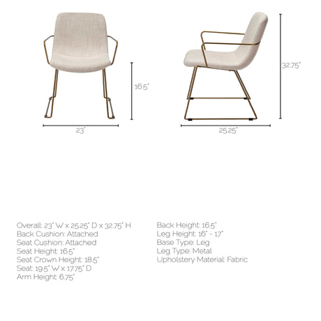 Sawyer II Beige Fabric Wrap Gold Metal Frame Dining Chair by Mercana at Eve Furniture