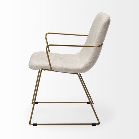 Sawyer II Beige Fabric Wrap Gold Metal Frame Dining Chair by Mercana at Eve Furniture
