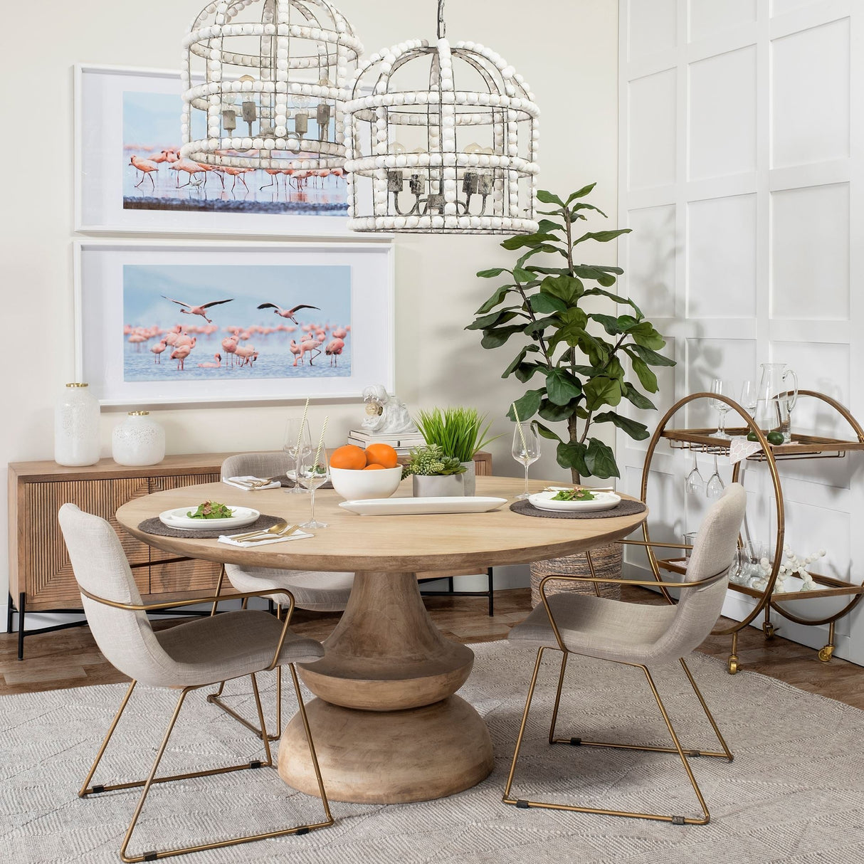 Sawyer II Beige Fabric Wrap Gold Metal Frame Dining Chair by Mercana at Eve Furniture