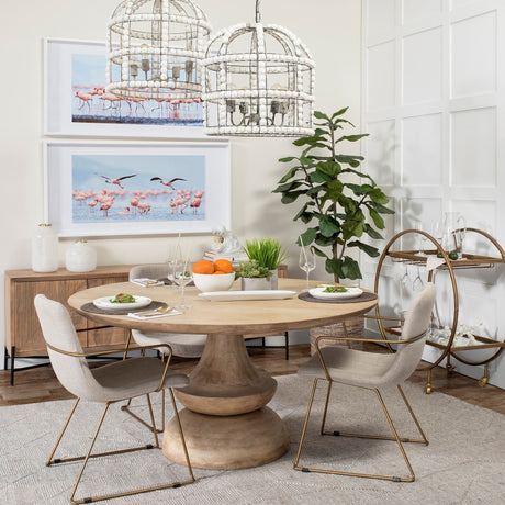 Sawyer II Beige Fabric Wrap Gold Metal Frame Dining Chair by Mercana at Eve Furniture