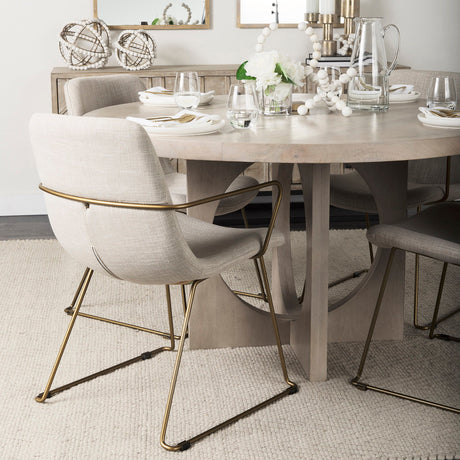 Sawyer II Beige Fabric Wrap Gold Metal Frame Dining Chair by Mercana at Eve Furniture
