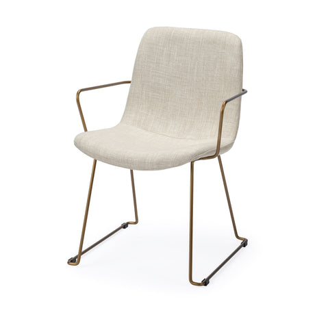 Sawyer II Beige Fabric Wrap Gold Metal Frame Dining Chair by Mercana at Eve Furniture
