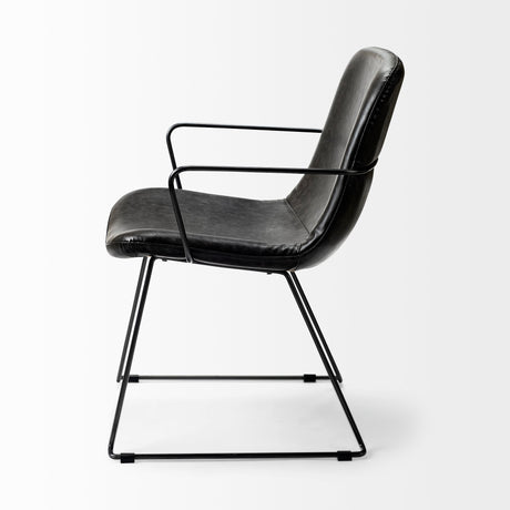 Sawyer II Black Faux-Leather Seat Black Iron Frame Dining Chair by Mercana at Eve Furniture
