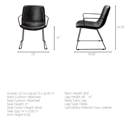 Sawyer II Black Faux-Leather Seat Black Iron Frame Dining Chair by Mercana at Eve Furniture