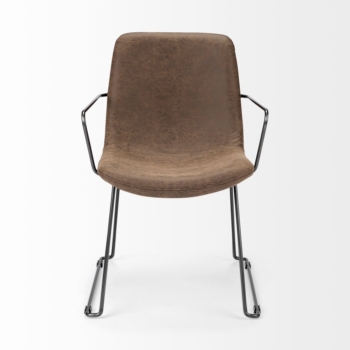 Sawyer II Brown Faux-Leather Seat Black Iron Frame Dining Chair by Mercana at Eve Furniture