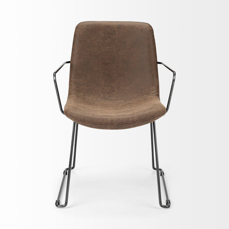 Sawyer II Brown Faux-Leather Seat Black Iron Frame Dining Chair by Mercana at Eve Furniture
