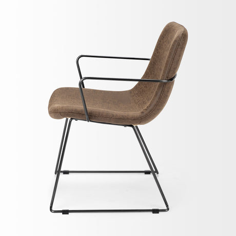 Sawyer II Brown Faux-Leather Seat Black Iron Frame Dining Chair by Mercana at Eve Furniture