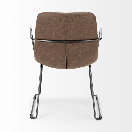 Sawyer II Brown Faux-Leather Seat Black Iron Frame Dining Chair by Mercana at Eve Furniture