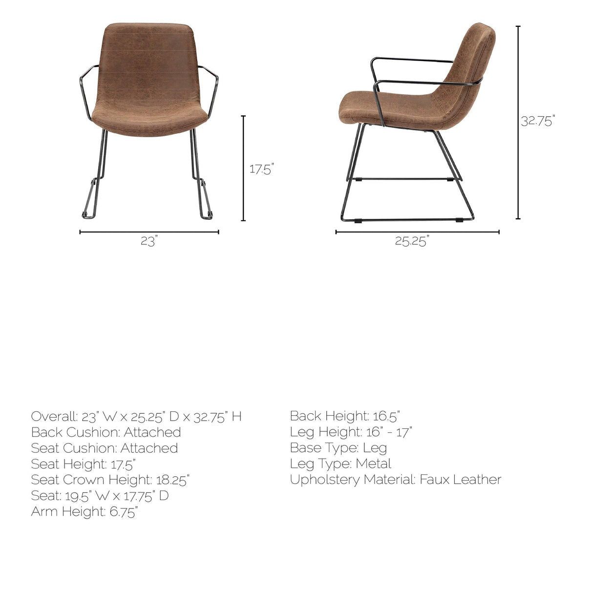 Sawyer II Brown Faux-Leather Seat Black Iron Frame Dining Chair by Mercana at Eve Furniture