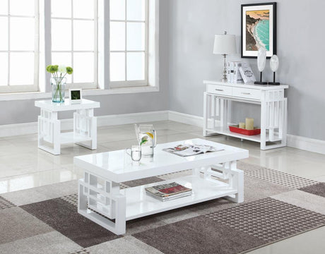 Schmitt High Glossy White Rectangular End Table by Coaster at Eve Furniture