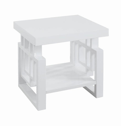 Schmitt High Glossy White Rectangular End Table by Coaster at Eve Furniture