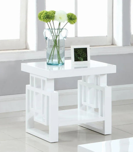 Schmitt High Glossy White Rectangular End Table by Coaster at Eve Furniture