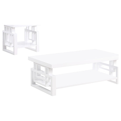 Schmitt White 2-Piece High Gloss Coffee and End Table Set by Coaster at Eve Furniture