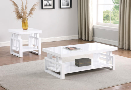 Schmitt White 2-Piece High Gloss Coffee and End Table Set by Coaster at Eve Furniture