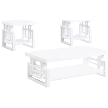 Schmitt White 3-Piece High Gloss Coffee and End Table Set by Coaster at Eve Furniture