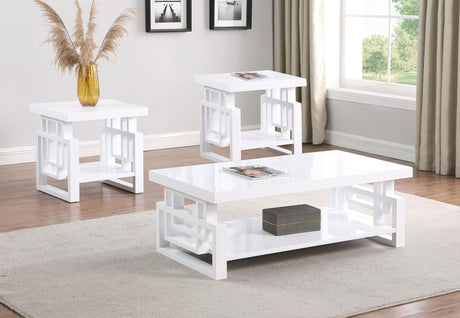 Schmitt White 3-Piece High Gloss Coffee and End Table Set by Coaster at Eve Furniture