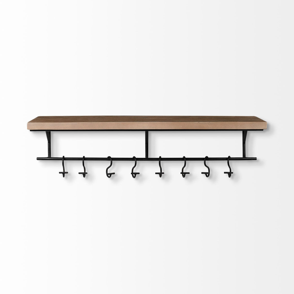 Schutt Wall Mounted Wooden Shelf w/ 8 Hooks for Coats, Hats by Mercana at Eve Furniture